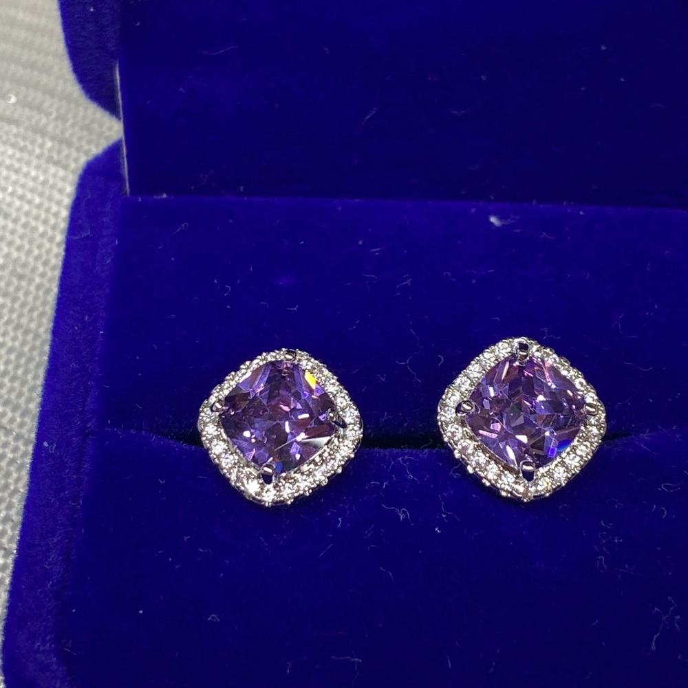 Glamorous Sterling Silver Amethyst Square Earrings
